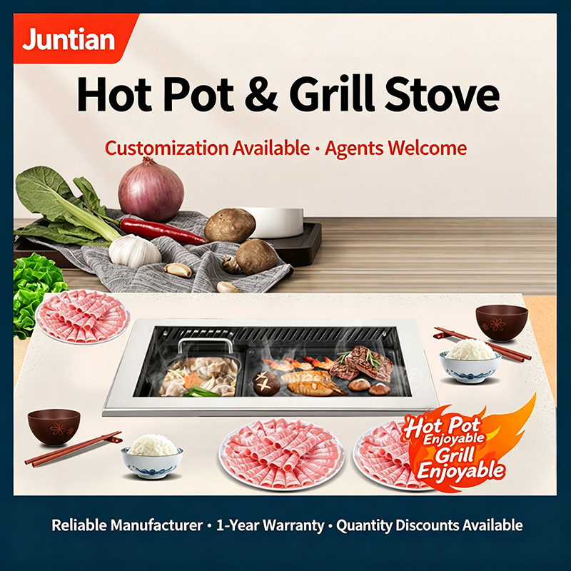 SZY-630 Gas Hot Pot & Grill Stove, Commercial Built-in Roast Hotpot Cooker Restaurant Table Scene Display