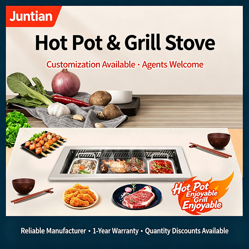 SZY-720 Hot Pot & Grill Gas Stove, Commercial Restaurant 3 Burner Cooker Marketing Banner Poster