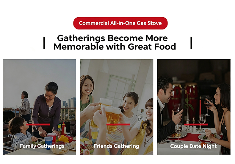SZY‑540 gas grill hot pot stove usage scenarios, family gatherings friends party couple dinner commercial catering equipment