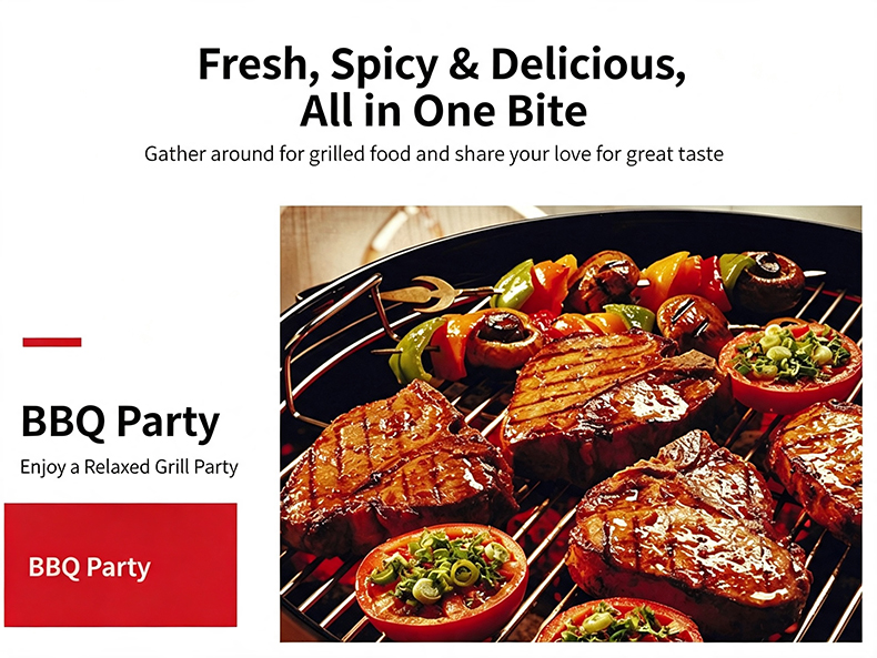 JHD-360A electric BBQ grill party food display, steak vegetables and grilled meat for restaurant catering