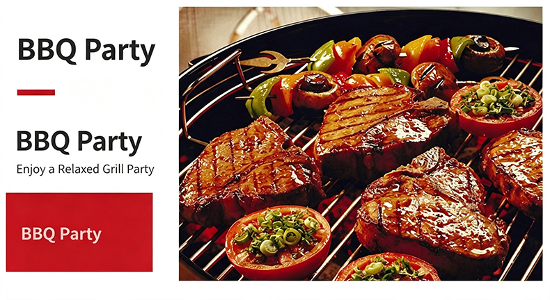 JHD-420C commercial electric BBQ grill party food display, grilled steak vegetables cooking effect for restaurant catering