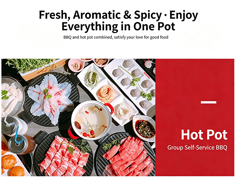 JHD‑650 built‑in 2 in 1 hot pot and bbq electric stove, delicious hotpot self‑service barbecue for commercial restaurant