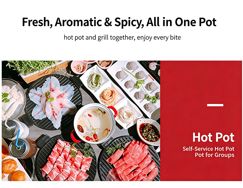 SZY‑710 commercial hot pot grill table food display, fresh hotpot ingredients for group self‑service restaurant dining