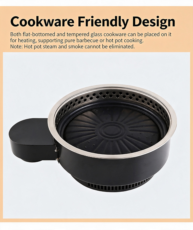 JHD-420C electric hot pot grill stove cookware friendly design, compatible with flat-bottomed and tempered glass cookware