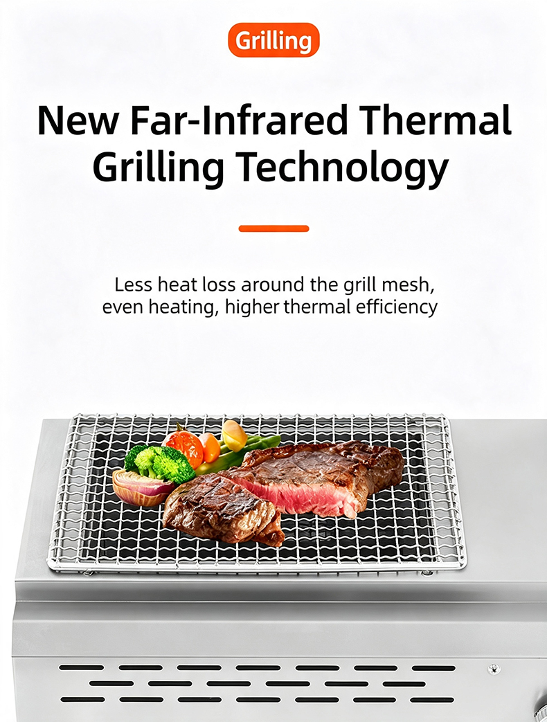 JHD-430 electric grill with new far-infrared thermal grilling technology, even heating high thermal efficiency for commercial steak barbecue