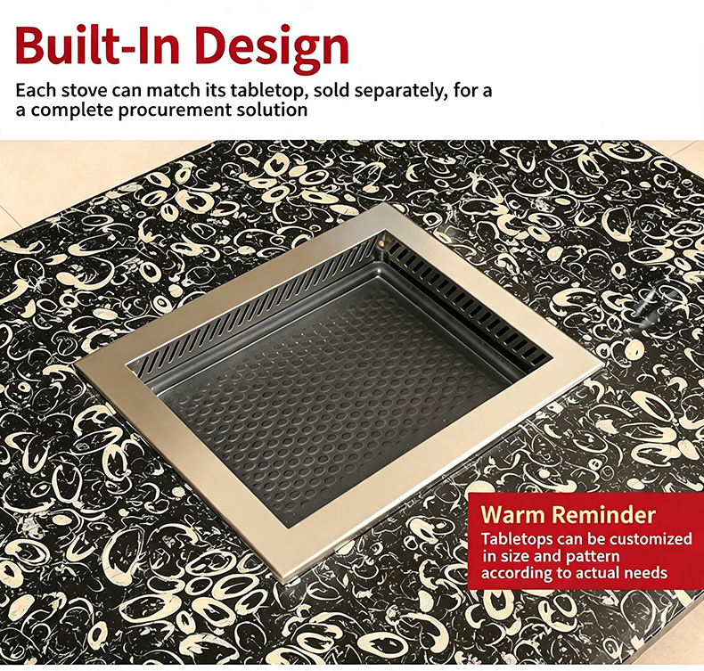 JHD-460 built-in electric grill stove, customizable marble tabletop for commercial restaurant BBQ catering solution