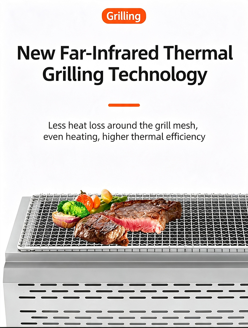 JHD-660 electric grill with new far-infrared thermal grilling technology, even heating and high thermal efficiency for commercial steak barbecue