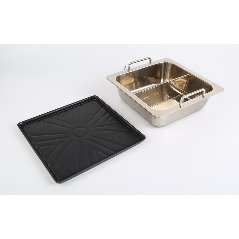 SZY-650 Gas BBQ Hot Pot Stove Accessories, Non-stick Grill Plate and Divided Stainless Steel Hot Pot Bowl Spare Parts