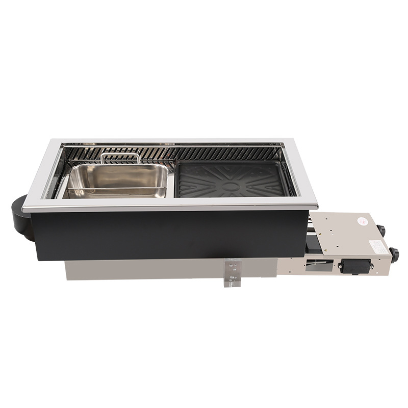 SZY-650 Built-in Gas BBQ Hot Pot Integrated Stove Side View, Commercial Restaurant 2-in-1 Gas Roast Hotpot Cooker Unit