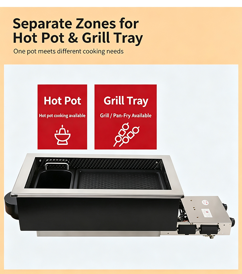 Szy‑630 gas hot pot grill all‑in‑one stove, separate zones design for hot pot and grill tray commercial restaurant cooker