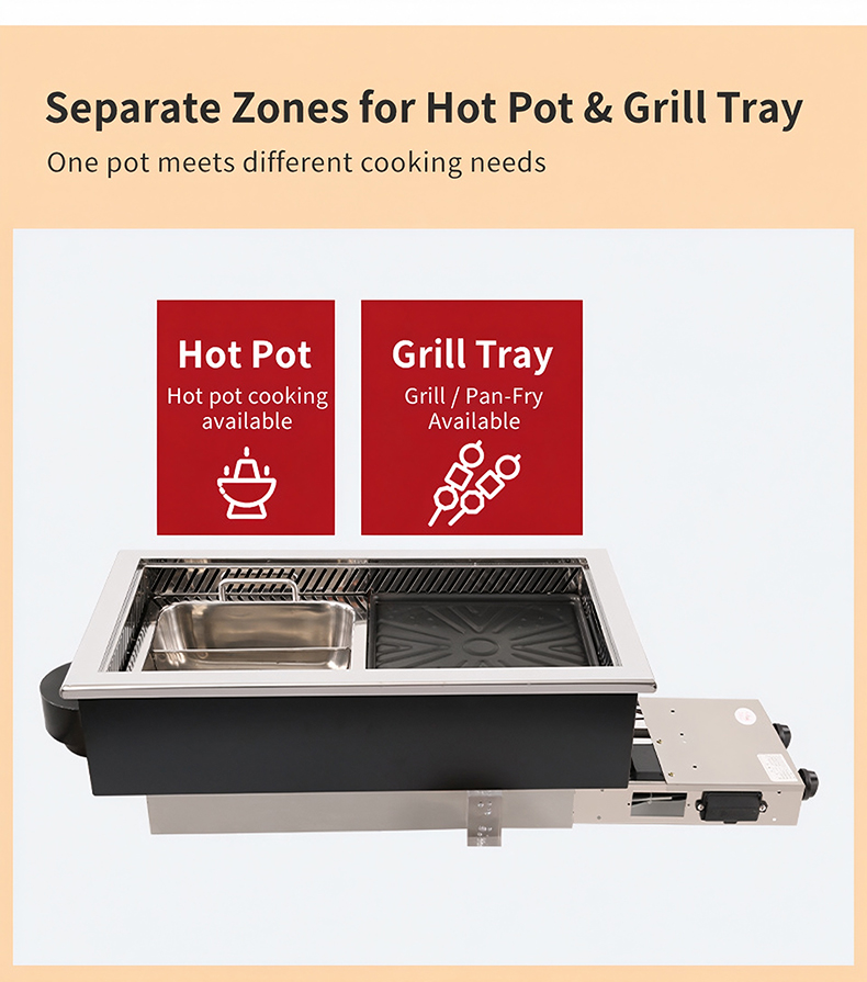 Szy‑650 gas stove separate cooking zones for hot pot pot and grill tray commercial restaurant equipment