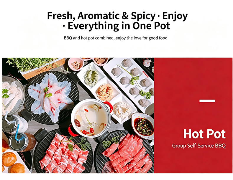 JHD‑540 commercial bbq hot pot combo stove fresh food display hotpot self‑service barbecue restaurant