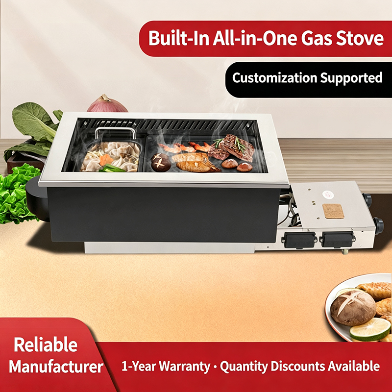 SZY‑540 Built‑in Gas BBQ Hot Pot All‑in‑One Stove, Commercial 2‑Zone Roast Hotpot Catering Equipment For Restaurant
