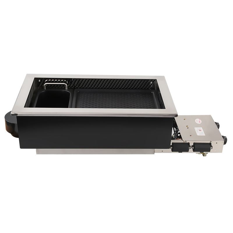 SZY-630 Built-in Gas BBQ Hot Pot Integrated Stove Side View, Commercial Restaurant 2-in-1 Gas Roast Hotpot Cooker