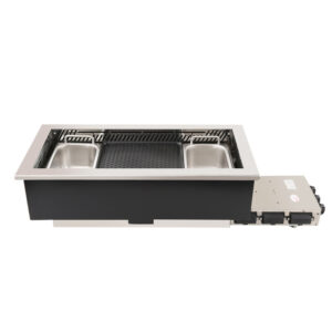 SZY-720 Built-in Gas BBQ Hot Pot Integrated Stove Side View, Commercial Restaurant 3‑zone Gas Roast Hotpot Cooker Unit