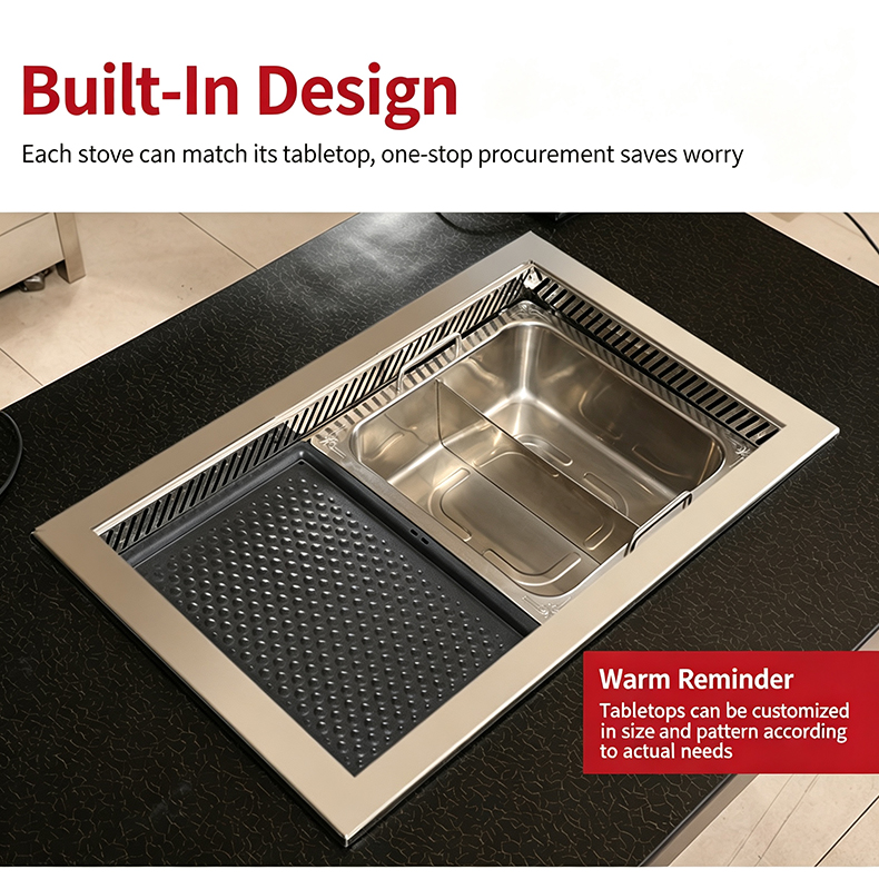 SZY‑710 built‑in gas hotpot grill stove, embedded installation design support customized restaurant tabletop