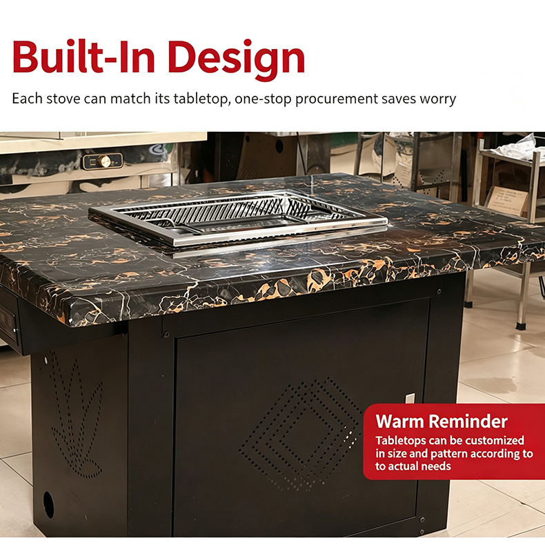 SZY‑720 commercial gas hotpot grill stove built‑in installation matched marble dining table customizable tabletop for hotpot restaurant
