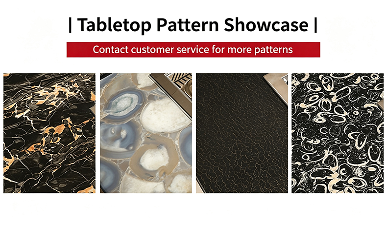 JHD‑630 Grill Hot Pot Dining Table Tabletop Pattern Showcase, Multiple Marble Surface Patterns For Custom Restaurant Furniture