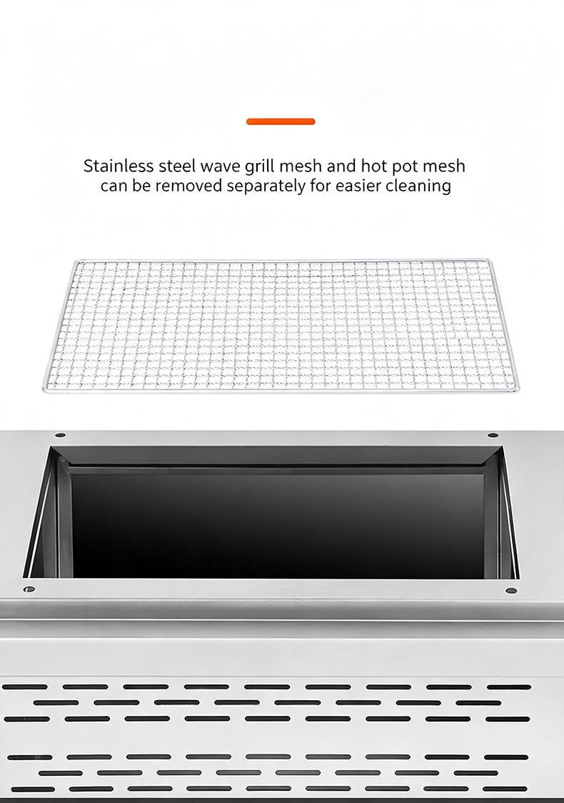 JHD‑510 stainless steel wave grill mesh removable design, easy to clean for commercial countertop electric bbq grill