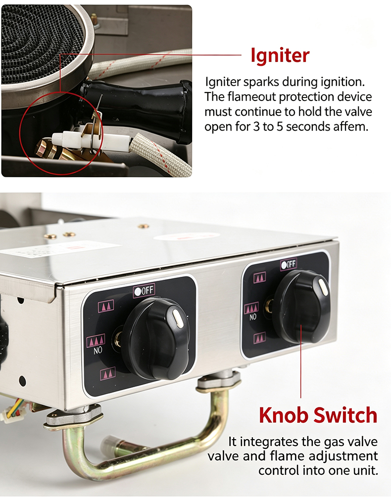 Szy‑630 gas hot pot grill control panel, igniter and integrated knob switch for gas valve flame adjustment commercial cooker