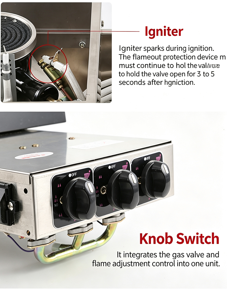 SZY‑720 commercial gas hotpot grill stove igniter and multi‑knob switch gas valve flame adjustment control component