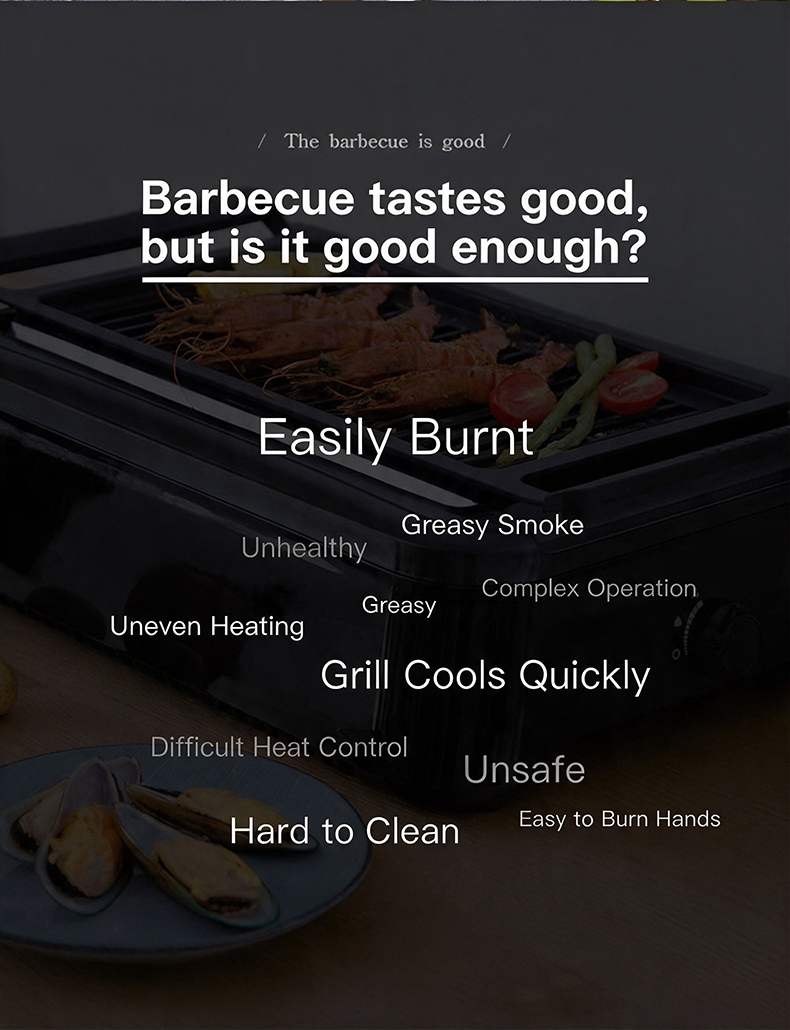 JHD-420C electric grill solves traditional BBQ problems, uneven heating greasy smoke hard to clean for commercial catering