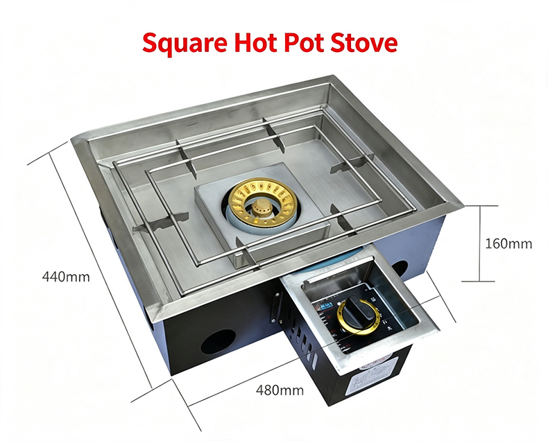 SZY‑360E square korean hot pot gas stove dimension specification photo