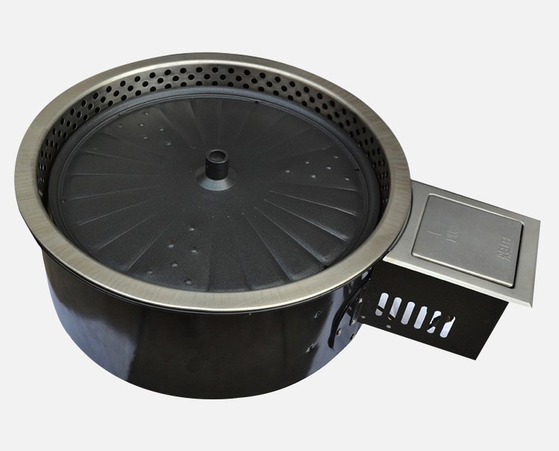 SZY-420B commercial gas grill with non-stick teppanyaki plate top view, built-in round barbecue stove for restaurant catering