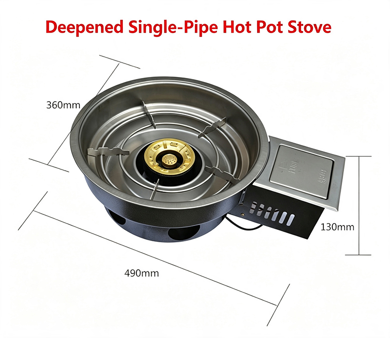 SZY‑360E deepened single‑pipe korean gas hot pot stove size diagram commercial catering stove