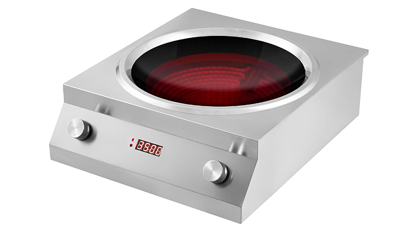 JHD‑400 commercial square concave electric ceramic cooker stainless steel body oblique angle product shot