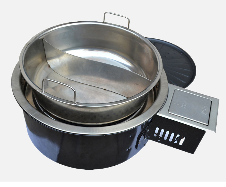 SZY-420B dual-use gas grill stove with stainless steel divided hot pot, 2-flavor shabu shabu and grill all-in-one commercial catering equipment