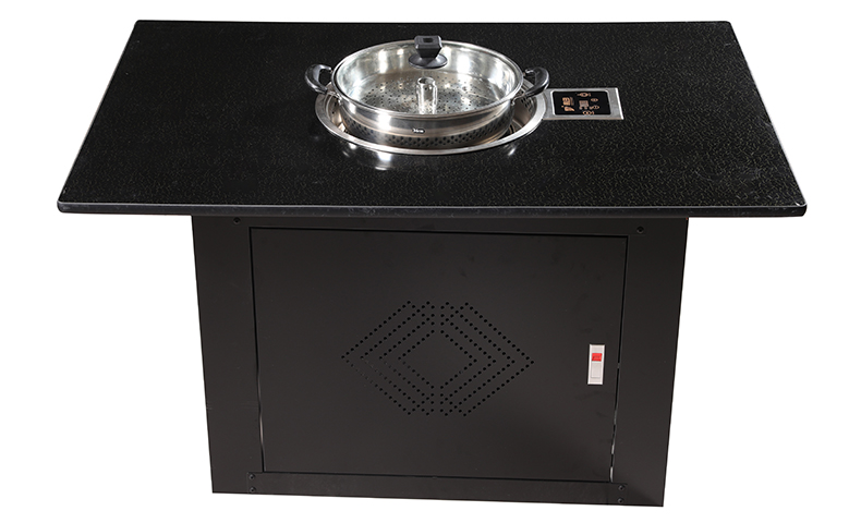 JHD-420D recessed electric hot pot table with stainless steel steamer pot and steam rack, multi-function commercial dining table for steam and hot pot service