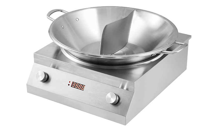 JHD‑400 concave electric ceramic cooker equipped with divided stainless steel hotpot wok commercial catering application