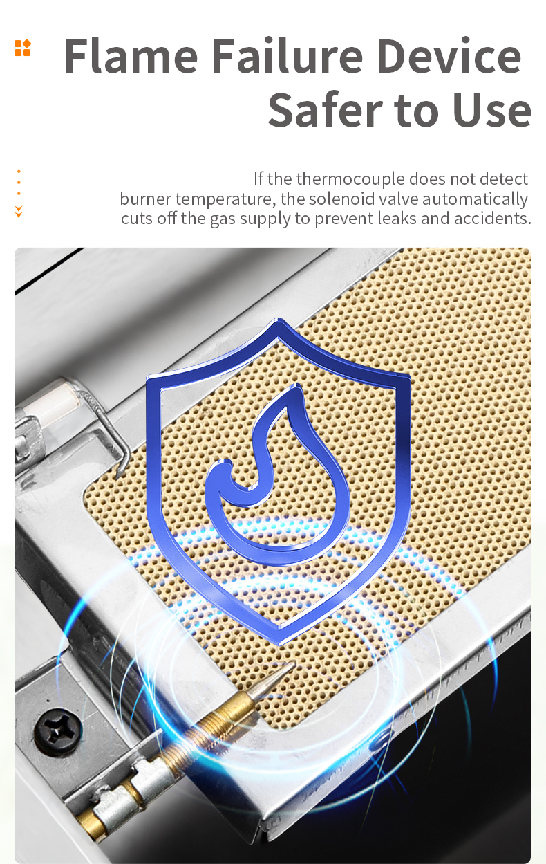 SZY-455 flame failure safety device for gas grill, thermocouple automatically cuts off gas supply when no flame is detected to prevent leaks and accidents