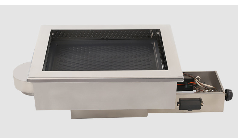 SZY-460 commercial built-in gas grill side view with full stainless steel body, shows overall structure and control box for commercial catering kitchen equipment
