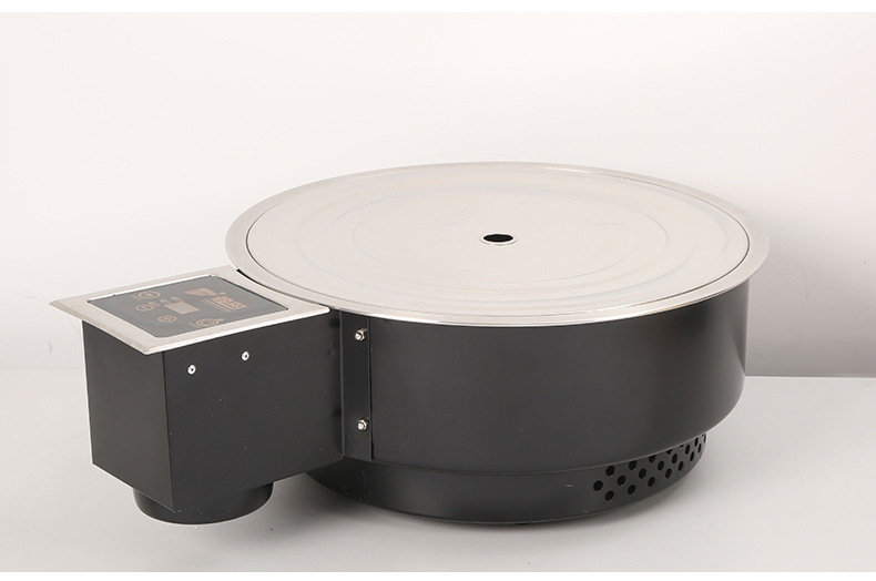 JHD-420D Side view of commercial electric stove with stainless steel flat cover lid, sealed design for dust-proof and seamless tabletop when not in use