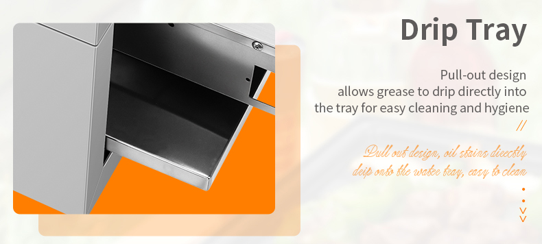 SZY-455 pull-out grease drip tray for gas grill, allows grease to drip directly into the tray for easy cleaning and improved hygiene in commercial kitchens