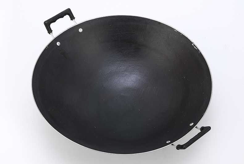 JHD-420E concave heating plate touch ceramic cooker matching large iron wok pan accessory, double handle design for commercial restaurant stir-fry catering