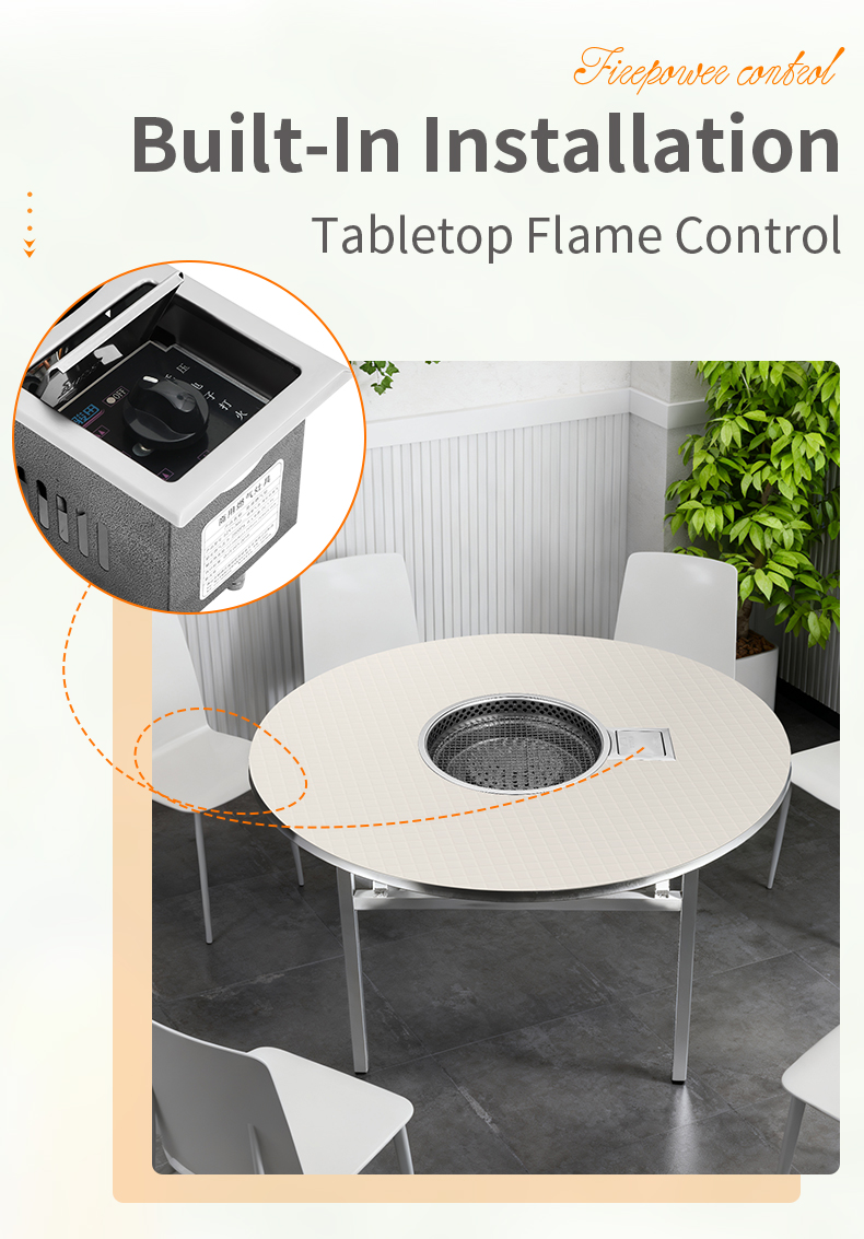SZY-420C built-in gas grill with tabletop flame control knob, recessed installation for commercial restaurant dining tables
