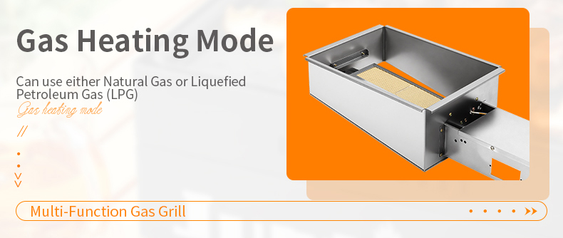 SZY-455 multi-function gas grill supports both natural gas and liquefied petroleum gas (LPG) heating modes, flexible for different commercial catering scenarios