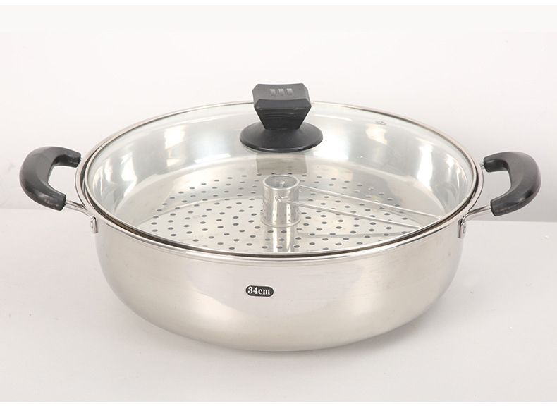 JHD-420D matching 34cm stainless steel steamer pot accessory with glass lid and central steam chimney, compatible with the built-in electric ceramic heater