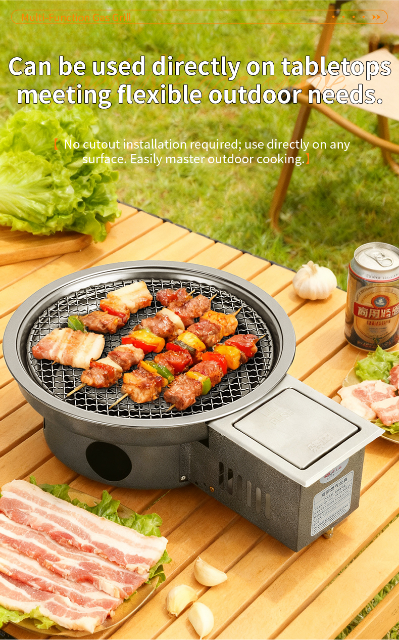 SZY‑360B multi‑functional gas grill outdoor tabletop using scene, portable commercial bbq gas stove for catering