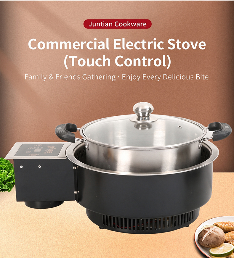 JHD-360B commercial electric stove with touch control, dual-use hot pot and grill cooker for family gathering, friends party and restaurant catering