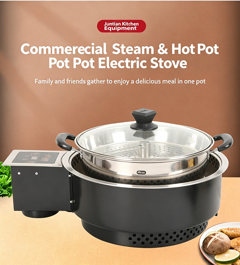 JHD-420D commercial steam and hot pot electric stove with touch control, multi-function cooker for family gathering, friends party and restaurant catering