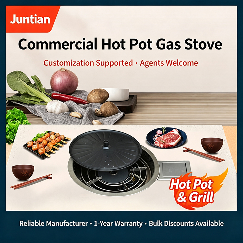 SZY-420B Commercial Hot Pot Gas Grill, Dual-use Built-in Gas Barbecue Stove for Restaurant Catering Business