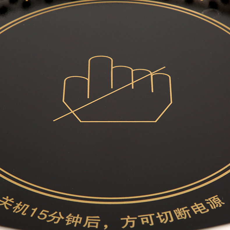 JHD-420D Close-up of microcrystalline glass heating panel with high temperature safety warning mark, scratch-resistant and durable for long-term commercial use