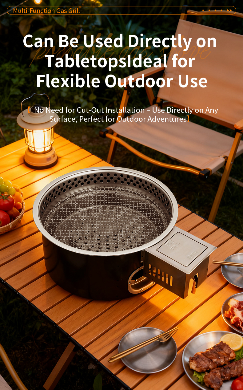 SZY-420C portable tabletop gas grill for outdoor camping use, no cut-out installation required, flexible for outdoor adventures and catering