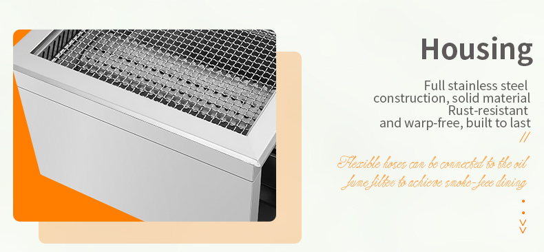 SZY-455 gas grill with full stainless steel housing, solid rust-resistant and warp-free construction for long-lasting commercial use, compatible with smoke extraction systems