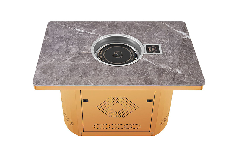 JHD-420D Top view of built-in electric ceramic heater with touch control panel on grey marble tabletop, commercial grade hot pot stove for restaurant catering equipment