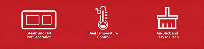 JHD-420D commercial electric stove with steam and hot pot separation, dual temperature control, non-stick and easy to clean for flexible catering equipment operation